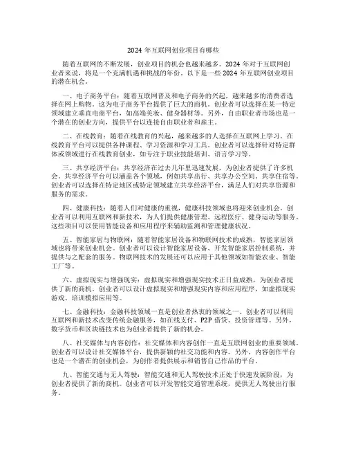 2024年互联网创业项目有哪些