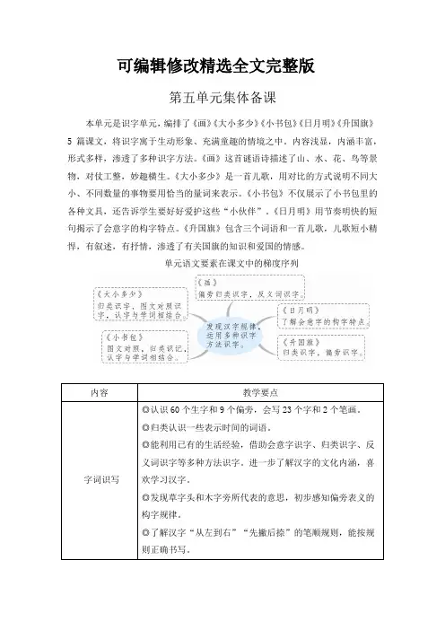 部编版统编版一年级语文上册-第五单元集体备课精选全文