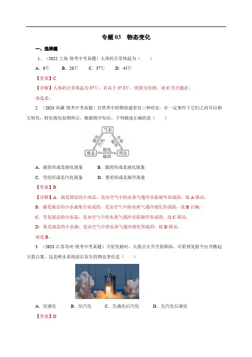中考物理 物态变化(真题训练)解析版)