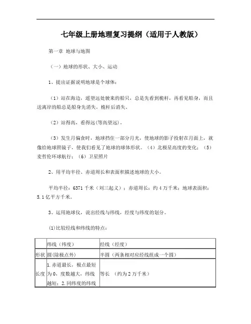 人教版初中地理结业复习提纲
