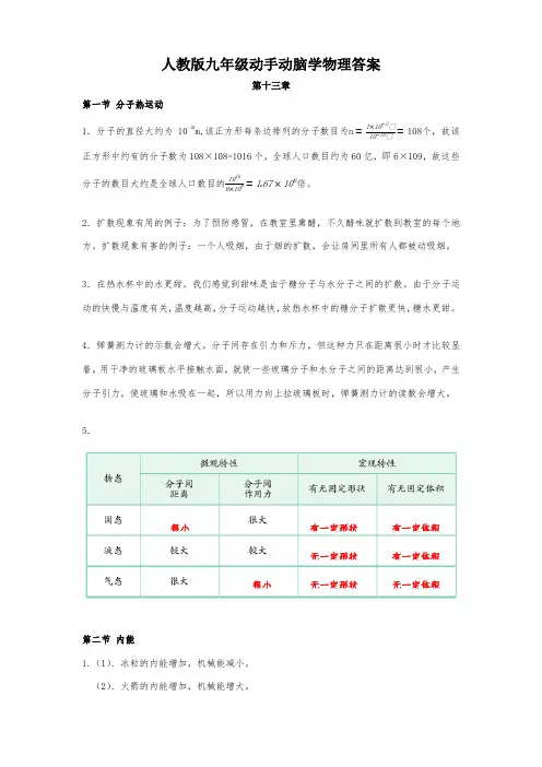 人教版动手动脑学物理答案-九年级