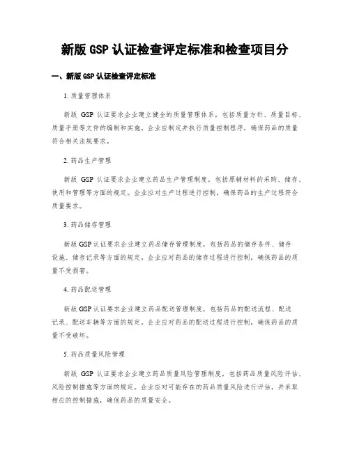 新版GSP认证检查评定标准和检查项目分