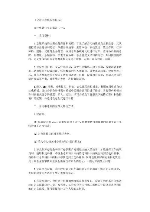 会计电算化实训报告10篇完美版