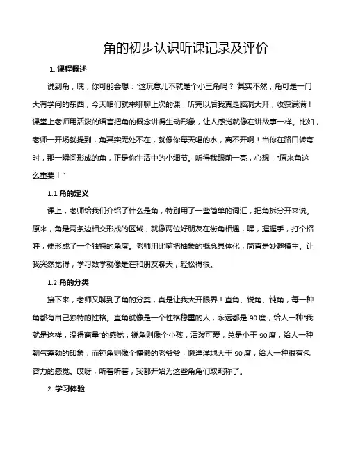角的初步认识听课记录及评价