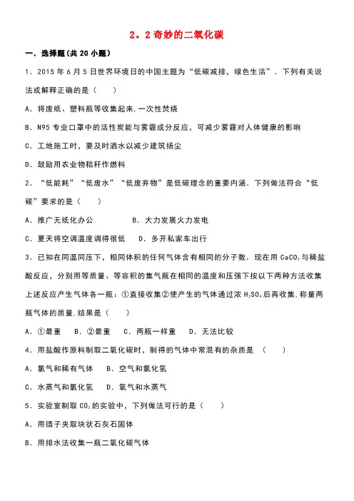 九年级化学上册专题汇编第2章身边的化学物质2.2奇妙的二氧化碳试题(含解析)沪教版(new)