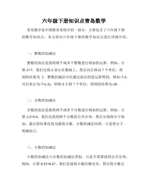 六年级下册知识点青岛数学