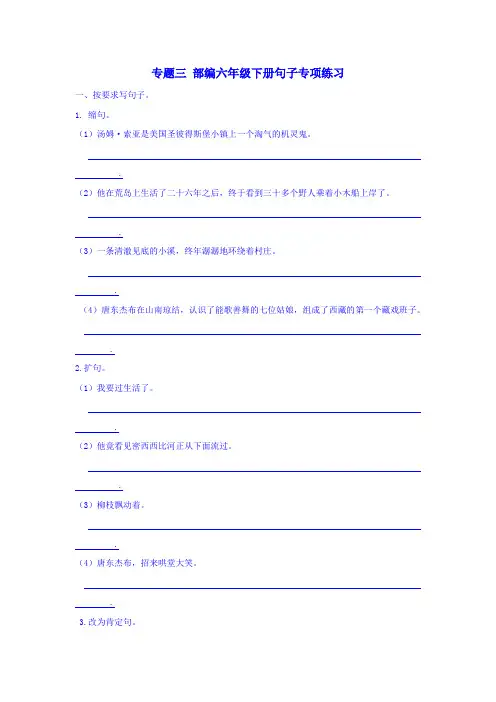部编版六年级下册语文-句子专项