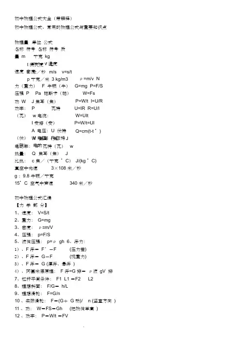 初中物理公式大全ppt课件