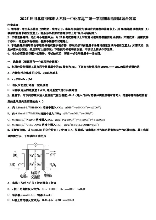 2025届河北省邯郸市大名县一中化学高二第一学期期末检测试题含答案