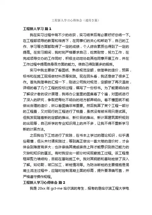 工程新人学习心得体会（通用3篇）
