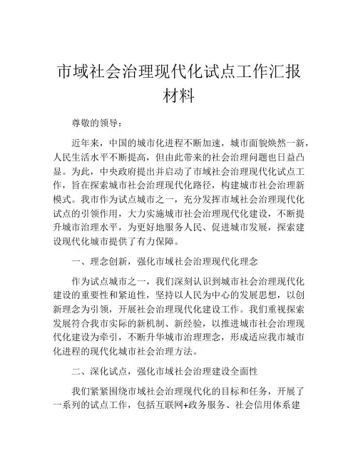 市域社会治理现代化试点工作汇报材料