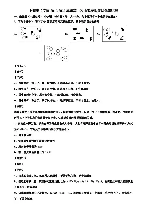上海市长宁区2019-2020学年第一次中考模拟考试化学试卷含解析
