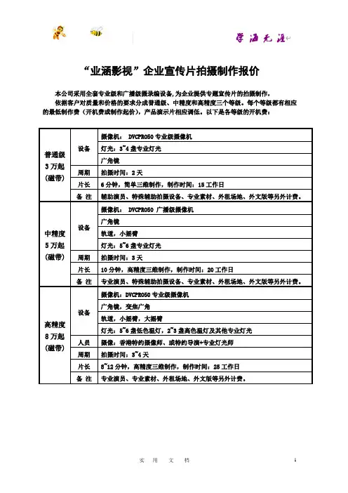 企业宣传片拍摄制作价格报价表(1)