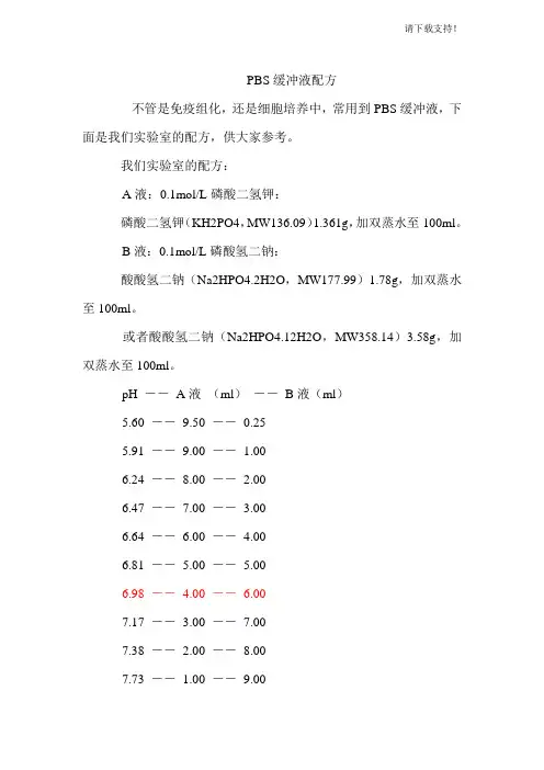 PBS缓冲液的配制方法