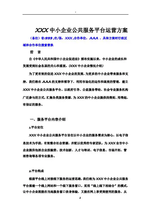 中小企业公共服务平台运营方案