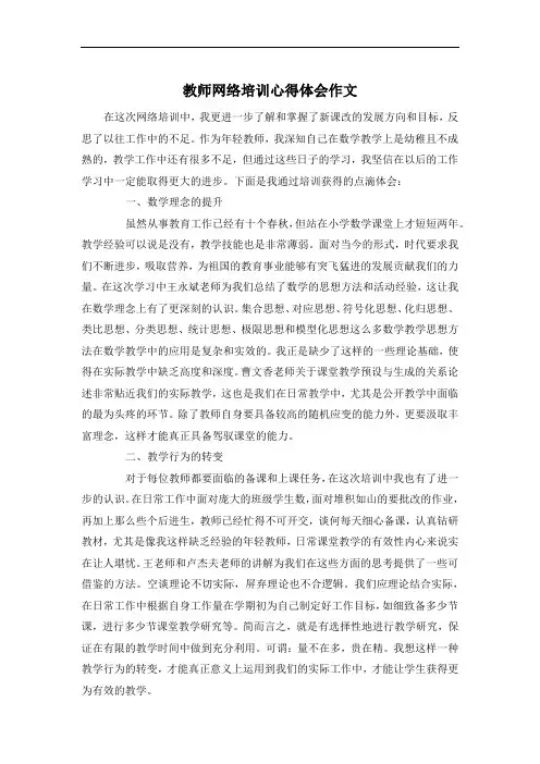 教师网络培训心得体会作文