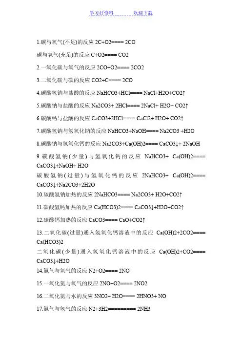 常见化学反应方程式