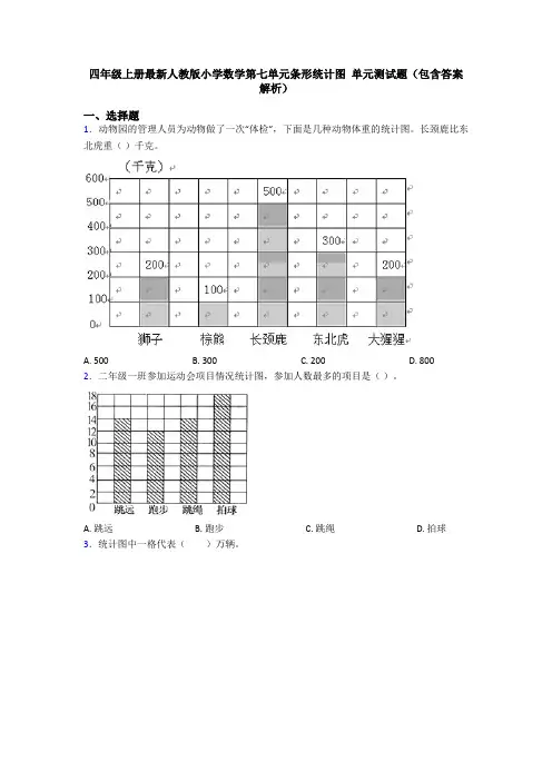 四年级上册最新人教版小学数学第七单元条形统计图 单元测试题(包含答案解析)