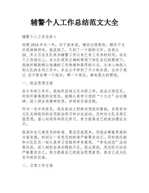 辅警个人工作总结范文大全