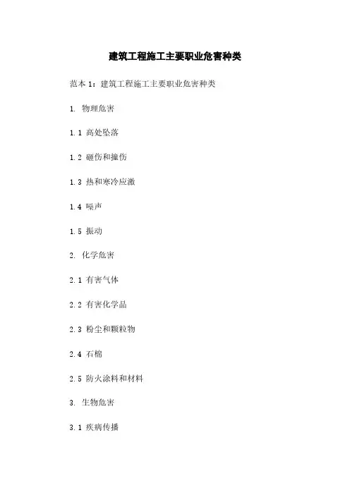 建筑工程施工主要职业危害种类