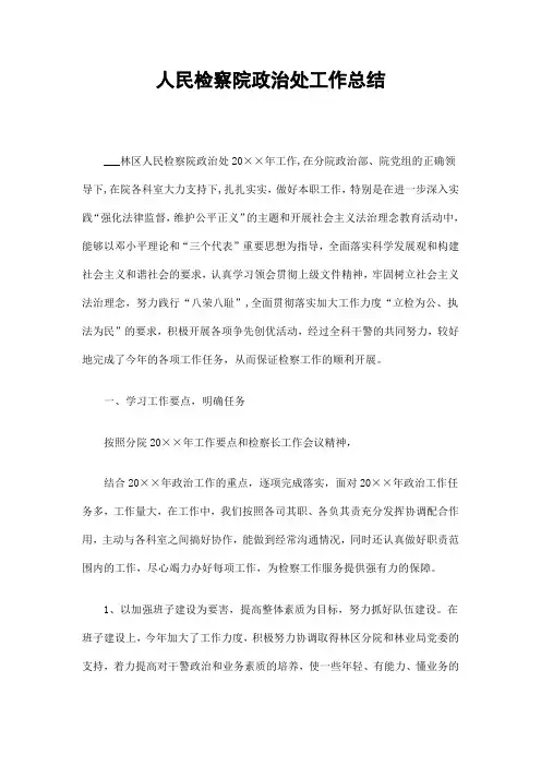 人民检察院政治处工作总结