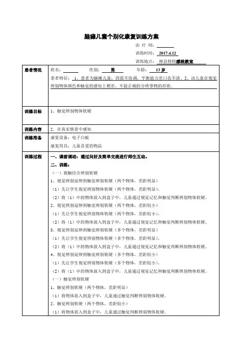 脑瘫儿童个别化康复训练方案