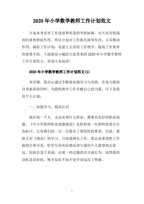 2020年小学数学教师工作计划范文.doc