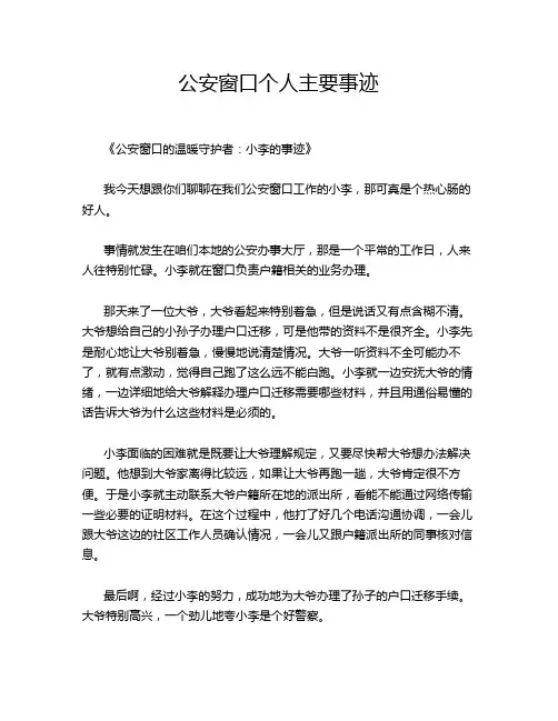 公安窗口个人主要事迹