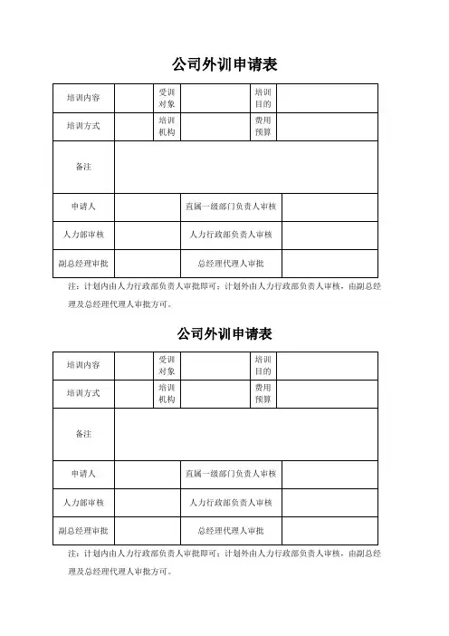 公司外训申请表