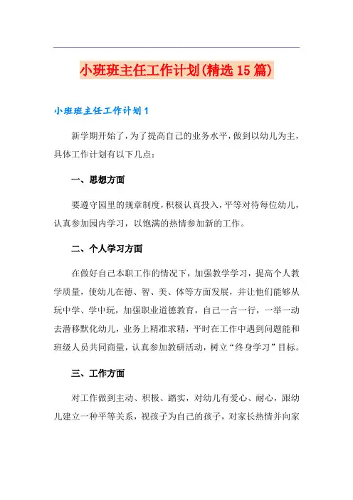 小班班主任工作计划(精选15篇)