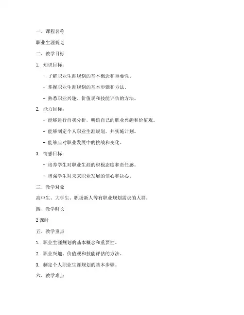 职业生涯规划教案设计模板