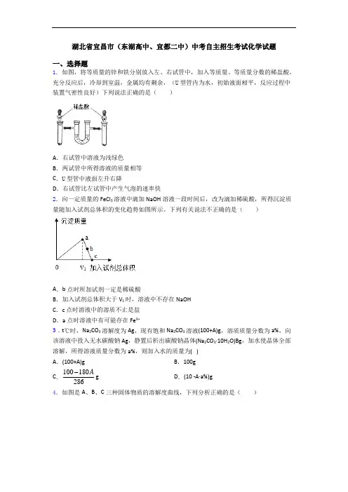 湖北省宜昌市(东湖高中、宜都二中)中考自主招生考试化学试题