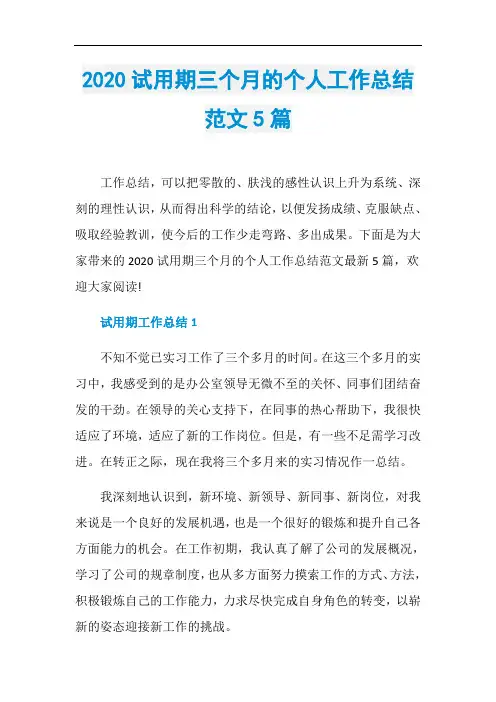 2020试用期三个月的个人工作总结范文5篇