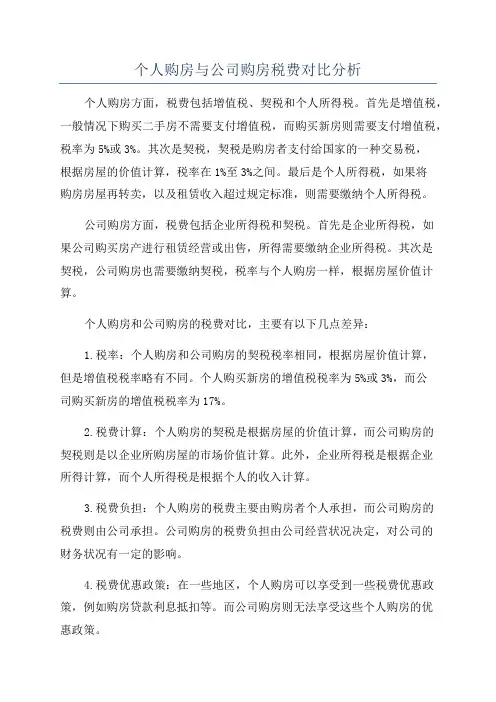 个人购房与公司购房税费对比分析