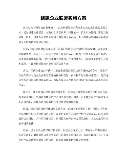 组建企业联盟实施方案