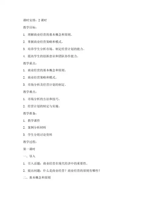 商业经营授课教案模板范文