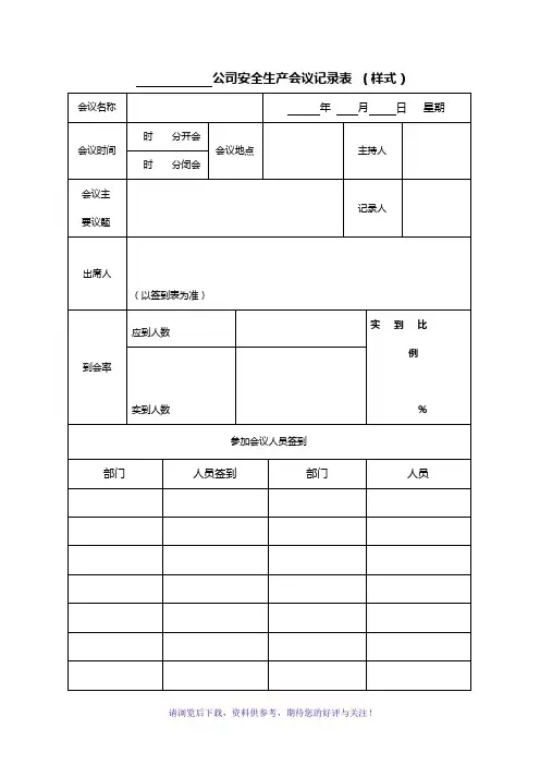 货运公司安全生产会议、学习记录表