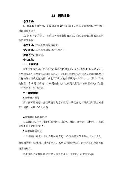 苏教版高中数学选修2-1《圆锥曲线》教案1