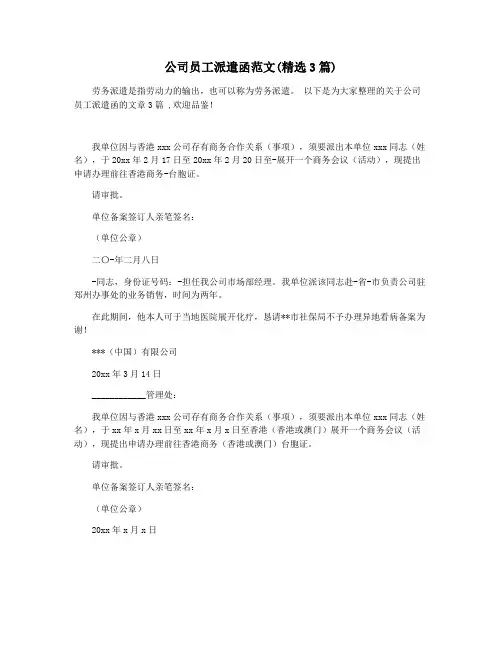 公司员工派遣函范文(精选3篇)