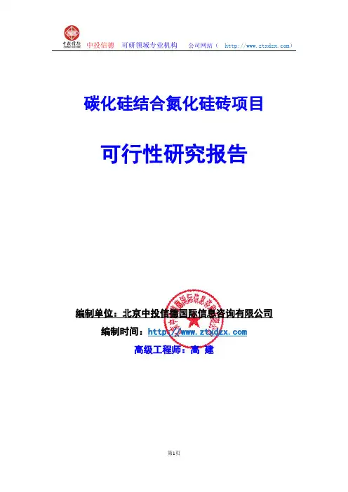 关于编制碳化硅结合氮化硅砖项目可行性研究报告编制说明