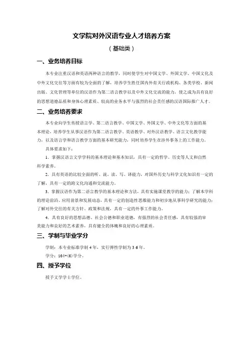 文学院对外汉语专业人才培养方案