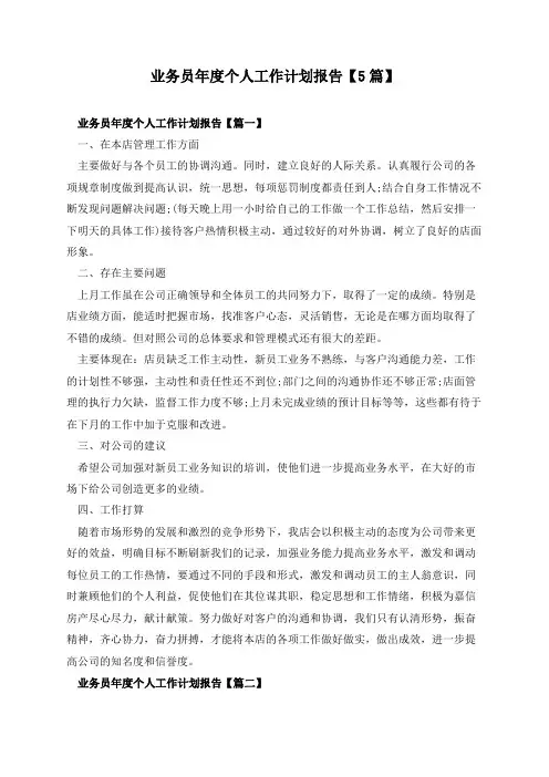 业务员年度个人工作计划报告【5篇】