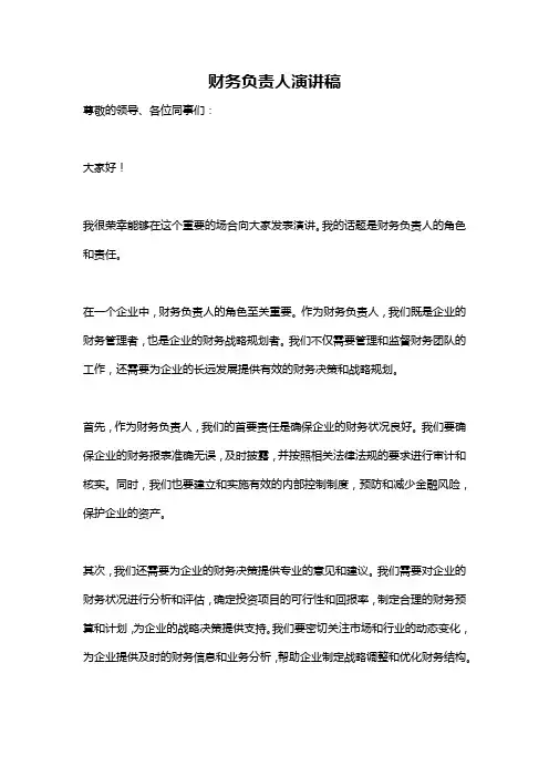 财务负责人演讲稿