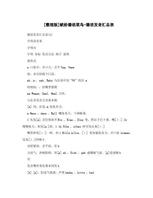 [整理版]献给德语菜鸟-德语发音汇总表