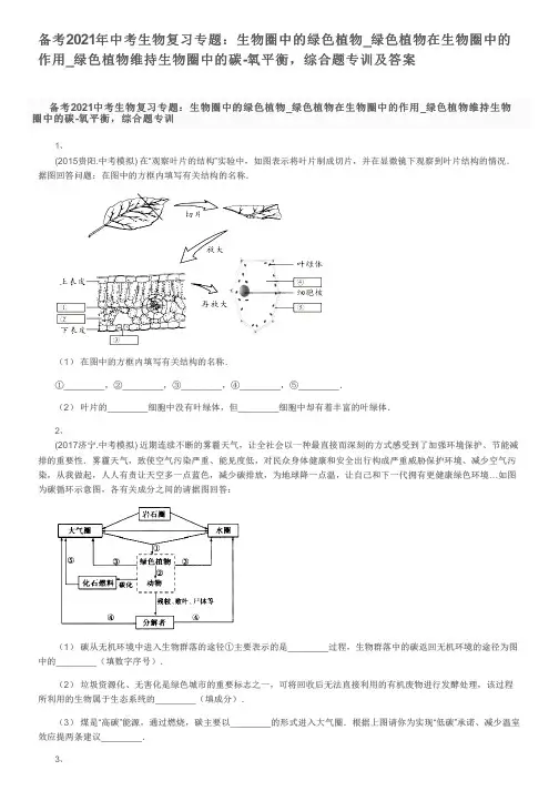 备考2021年中考生物复习专题：生物圈中的绿色植物_绿色植物在生物圈中的作用,综合题专训及答案