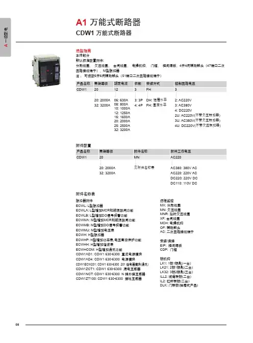 CDW1 万能式断路器 附件配置表说明书