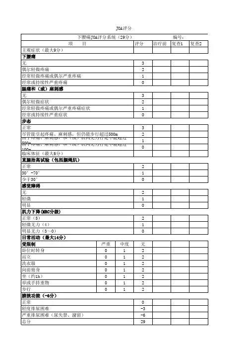 JOA评分表