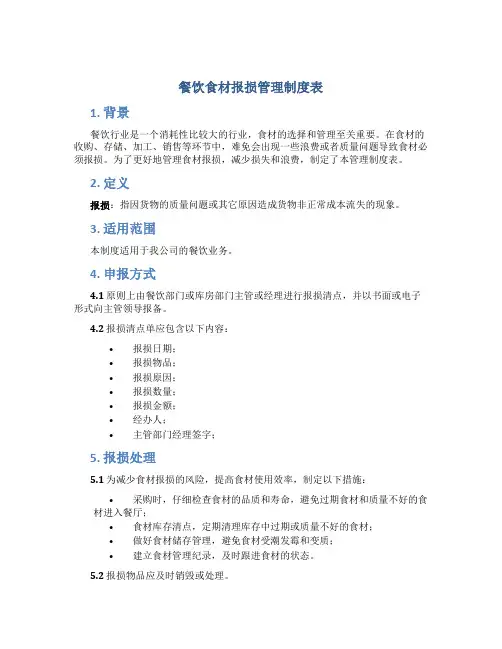 餐饮食材报损管理制度表