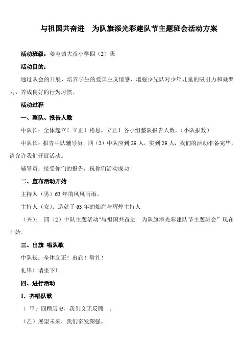 与祖国共奋进  为队旗添光彩主题班会活动方案