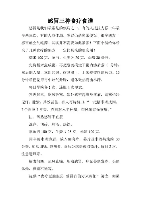 感冒三种食疗食谱